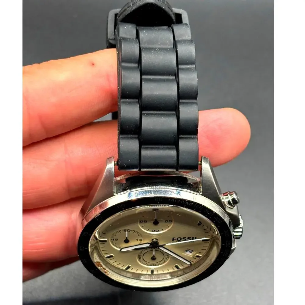 Fossil Sport 54 CH3023 Chronograph Beige Dial Black Strap 44mm Watch